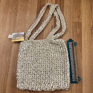 Chic Cream Woven Shoulder Bag